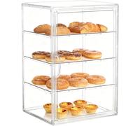 4-Tier Adjustable Acrylic Pastry Display Case with Magnetic Doors, Countertop Bakery Bread Box for Donuts Cookies Cakes, Clear Food-Grade, 15.5 x 11.4 x 9.8 Inches, 1 Pack