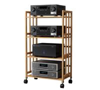 4 Tier Adjustable Height Wooden HiFi Stand - Premium Audio Rack for Home Office Theater & Entertainment System - Sturdy & Stylish Design for Optimal Sound Quality
