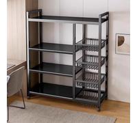 4-Tier Adjustable Metal Storage Shelving Unit on Wheels, Heavy Duty Mobile Cart for Garage & Kitchen, Height Adjustable Utility Shelf (31.5"x12.6"x42.5", Black)