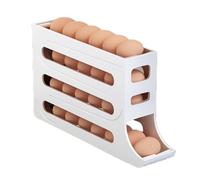 4 Tier Automatic Rolling Egg Holder for Fridge, Space-Saving Egg Dispenser Rack Holds up to 30 Eggs, Durable Plastic Egg Organizer for Refrigerator, Kitchen Counter & Pantry (White) (White)