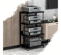 4-Tier AV Cabinet & Media Storage Rack Portable Corner Shelf for Amplifier & Record Player Stylish Black 100cm Height Perfect for Home Theater & Living Room Decor