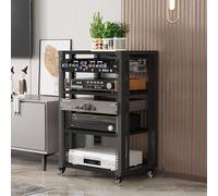 4 Tier AV Ma Stand o Visual Shelving Unit Corner Ste Rack Record Player Console Cabinet Home Theater o Video Cabinet for CD/DVD/Game Console (Black)