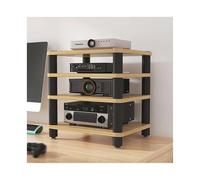 4-Tier AV Media Stand, Open Desktop Stereo Component Rack, Wooden Tower for DVD Player, Game Console, TV Box - Stylish Audio Furniture for Home Theater