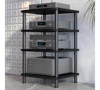 4-Tier AV Media Stand - Professional Audio & Video Component Shelves for Home Theater Studio Cabinet & Stereo Rack - Black Audio Rack Tower for CD & Record Players
