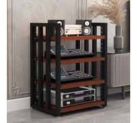 4-Tier AV Media Stand - Stereo Audio Rack for Entertainment Components Gaming Storage Tower Stylish Design in White Walnut Finish Ideal for Home Theater Setup.