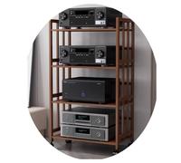 4 Tier Bamboo Audio Rack Shelf with Rolling Component Holders for Amplifiers DACs Elegant Brown Finish 60x38x123cm Ideal for Home Theater Setup