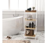 Homcom 4-tier Bamboo Bathroom Storage Shelf With Adjustable Rack, Natural, Brown