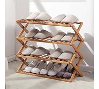 4-Tier Bamboo Shoe Rack - Foldable & Portable Storage for Entryway Bedroom Bathroom Kitchen - Space-Saving Easy to Assemble Ideal for Small Hallways
