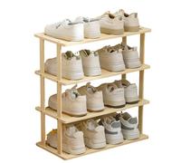 4-Tier Bamboo Shoe Rack for Entryway or Bedroom, Compact Mesh Shelf nizer for Hallways and Small Spaces, Stylish Storage Solution (50cm)