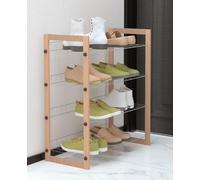 4-Tier Bamboo Shoe Rack - Industrial Style Storage for 8-12 Pairs Iron Wire Shoe Cabinet for Entryway Hallway Closet Bathroom Space-Saving Solution