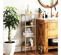 4-Tier Bathroom Storage Shelving Unit, Freestanding Bamboo Shelves, Natural