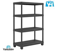 (4 Tier Black Plastic Shelf) HEAVY DUTY METAL/PLASTIC SHELVES SHELVING UNIT RACKING BOLTLESS STORAGE SHELF UK
