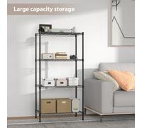 (4 Tier) Black Powder Coated Wire Shelving Unit Sturdy Metal Storage Rack for Kitchen, Bathroom, Garage, and Home Organization