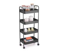 Urbn-Living Urbnliving Height 105Cm 4 Tier Black Shelf Plastic Slim Storage Trolley Cart Castor Wheels Kitchen Organiser