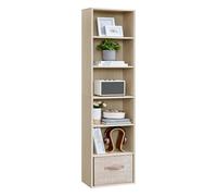 4 Tier Bookcase with Adjustable Shelves, Natural Beige / 24 x 40 x 178.5 cm / 6 Shelves