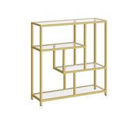 4-Tier Bookshelf Rustic Brown and Ink Black, Transparent + Pale Gold / Tempered Glass + Steel