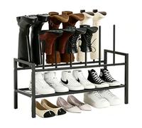 4-Tier Boot Rack Indoor & Outdoor, Upgraded All-Steel Material Shoe Storage for 6 Pairs, Free-Standing Welly Boot Stand with Rustproof Steel Frame, Space-Saving Mudroom Entryway Hallway Organizer