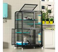 4-Tier Cat Cage for Indoor/Outdoor Use, Large Pet House on Wheels, Removable Tray, Ideal Enclosure for Multiple Cats(Black,71 * 55 * 137cm)