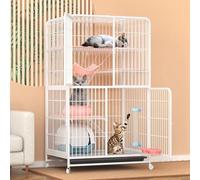 4-Tier Cat Cage on Wheels - Spacious Indoor/Outdoor Pet House with Jump Platforms & Pull-Out Tray, Ideal Exercise Enclosure for 1-3 Cats(White)