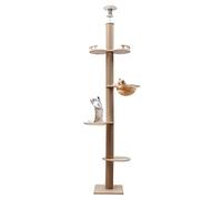 4-Tier Cat Tree, Floor-to-Ceiling Cat Tree Cat Climbing Tower with Space Capsule, U-Shaped Hammock and Pringboard, Adjustable Height Cat Climber for Indoor Small & Large Cats