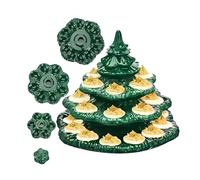 4 Tier Christmas Tree Deviled Egg Holder, 26 Holes Stackable Resin Trees Platters, Reusable Christmas Tree Egg Tray with Lid, Holiday Farmhouse Kitchen Party Tableware