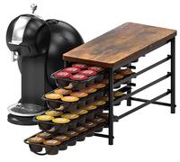 4 Tier Coffee Pod Holder for Dolce Gusto, 56 Capsules Capacity Metal Pod Storge Drawer with Wooden Top, Vintage Non-Slip Sliding Coffee Holder Organizer for Kitchen Small Space Counters