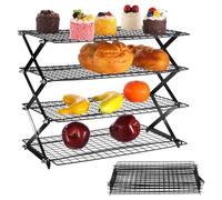4 Tier Collapsible Storage Rack, Foldable Metal Wire Shelf, Portable Storage Organiser for Home, Kitchen, Bathroom, Garden, Camping, Picnic, Black, 17.72 x 9.72 x 16.81 in