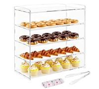 4-Tier Commercial Bakery Display Case, 19.3"x 9"x 19.7" Removable Bakery Display Case, Pastry Dis-play Ca-se Countertop Display Cabinet Box Acrylic Pastry Dis-play Cabinet for Dessert Donut Food