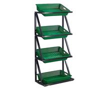 4 Tier Commercial Kitchen Vegetable Display Rack, Supermarket Fruit Basket Organizer, Heavy Duty Stackable Storage Shelf(Green,Single)