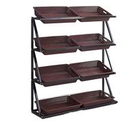 4 Tier Commercial Kitchen Vegetable Display Rack, Supermarket Fruit Basket Organizer, Heavy Duty Stackable Storage Shelf(Brown,Double)