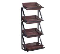 4 Tier Commercial Kitchen Vegetable Display Rack, Supermarket Fruit Basket Organizer, Heavy Duty Stackable Storage Shelf(Brown,Single)