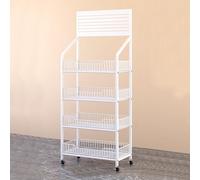 4-Tier Commercial Metal Rolling Display Rack, Free-Standing Organizer Shelf for Kitchen & Retail, Large Potato Chips Storage, White, Perfect for Markets & Businesses