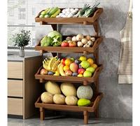 4-Tier Commercial Snack Shelf Display Stand - Free Standing Wooden Fruit & Vegetable Storage Basket with Guardrail - Detachable Supermarket Rack for Home Kitchen Pantry - B(66)