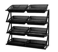 4 Tier Commercial Supermarket Fruit Vegetable Shelf Organizer, 43" Tall Double Row Retail Display Rack Market W/Removable Baskets Kitchen Storage Set(Black)