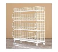 4 Tier Commercial Vegetable Display Rack, Supermarket Fruit Basket Organizer with Wheels, Heavy Duty Stackable Storage Shelf(White,4 Tier W90cm)