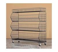 4 Tier Commercial Vegetable Display Rack, Supermarket Fruit Basket Organizer with Wheels, Heavy Duty Stackable Storage Shelf(Black,4 Tier W60cm)