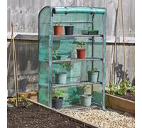 4 Tier Compact Grozone Mini Greenhouse - Growhouse With Steel Frame, Pe Cover, Front Zip Up Panel & 4 Shelves - H130 X W80 X D30Cm