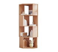 4-Tier Corner Bookshelf, Freestanding L-Shaped Storage Rack, Open High Corner Shelf with Sound Panel, Ideal for Small Spaces in Home Office, Original Wood Color