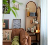 4-Tier Corner Bookshelf, Rattan & Solid Wood Bookcase with Sturdy Thickened Layers, Freestanding Storage Shelf for Living Room, Home Office, Small Space