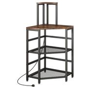 4-Tier Corner Printer Stand with Power Outlet and LED Lights, Rustic Brown