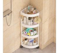 4-Tier Corner Shower Caddy with Wheels Rust-Proof Free-Standing Shelf for Kitchen & Bathroom Storage White 37x90cm - Space-Saving Unit