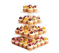 4 Tier Cupcake Stand, Premium Cake Dessert Display Holder, Reusable Square Acrylic Cupcake Tower Display Candy Bar Wedding Birthday Baby Shower Party Events (4 Tier - Square)