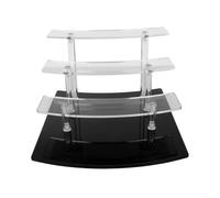 4-Tier Curved Acrylic Display Stand Riser with Anti-Slip Pads - Clear Step Shelf - For Collectibles Perfumes Desserts - Black