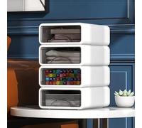 4 Tier Desk Organiser Drawers, Stackable White Desktop Drawers Storage, Plastic Make up Desk Storage Box with 5 Drawers for Home Collection, Makeup, Office Supplies (4)