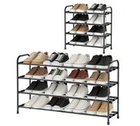 4 Tier Extendable Shoe Rack, Black Metal Narrow Adjustable Shoe Storage Stand for Inside Wardrobe Closet, Small Spaces, Hallway, Bedroom, Outdoor