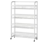 4-Tier Floor Display Rack with Wheels, Mobile Supermarket Shelves Rolling Cart for Convenience Stores and Drugstores