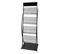 4-Tier Floor-Standing Magazine Rack, Iron Brochure Display Stand with 4 Pockets, Easy Assembly for Office Store & Trade Shows