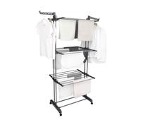 4-Tier Foldable Clothes Drying Rack Airer with Wheels | Large Stainless Steel Indoor Outdoor Laundry Garment Hanger with Adjustable Shelves & Foldable Wings for Towels, Bedding, Clothes, Shoes -Grey