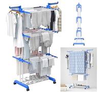 4-Tier Foldable Clothes Drying Rack Laundry Clothes Airer with Casters,-Adjustable Side Wings for Indoor Outdoor,Easy to use and move