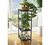4 Tier Foldable Sto Shelves with Wheels Metal Boohelf for Living Room & Office Space Saving Display Rack Black 117x45x30cm
